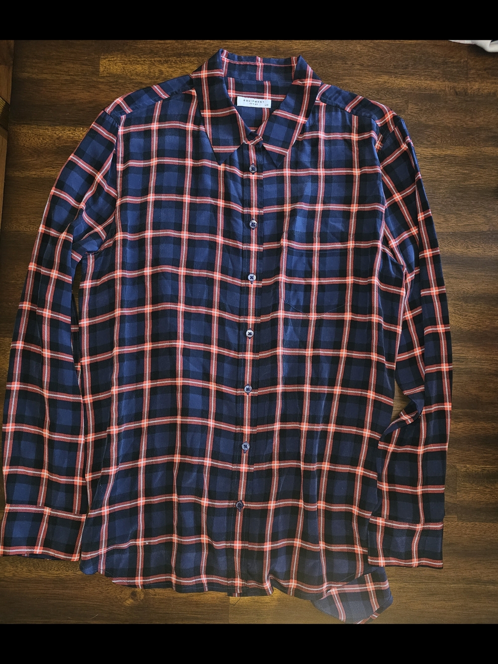 Equipment Femme Navy and Red Windowpane Button-Down Silk Shirt